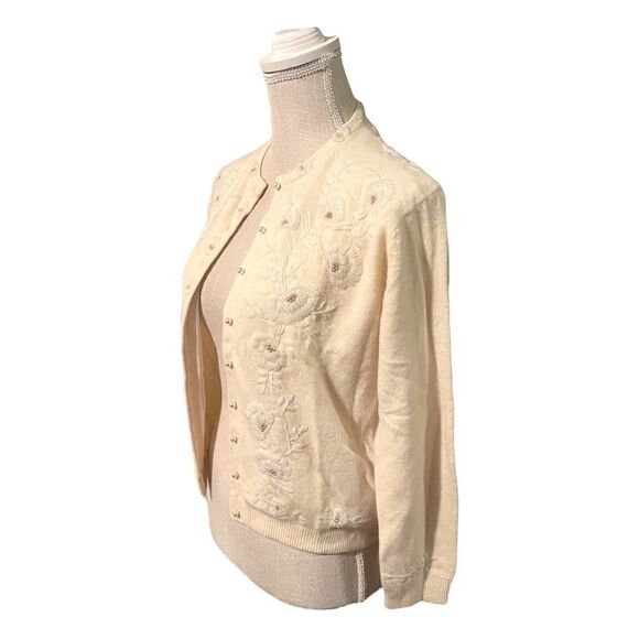Vintage 1950’s Ruby Beading Co. Hand Beaded Cottage Cardigan Size Small - Picture 7 of 14